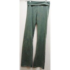 T Party Yoga Pants Women's Size Large Green Stonewash Flare Fold Over Y2K EUC
